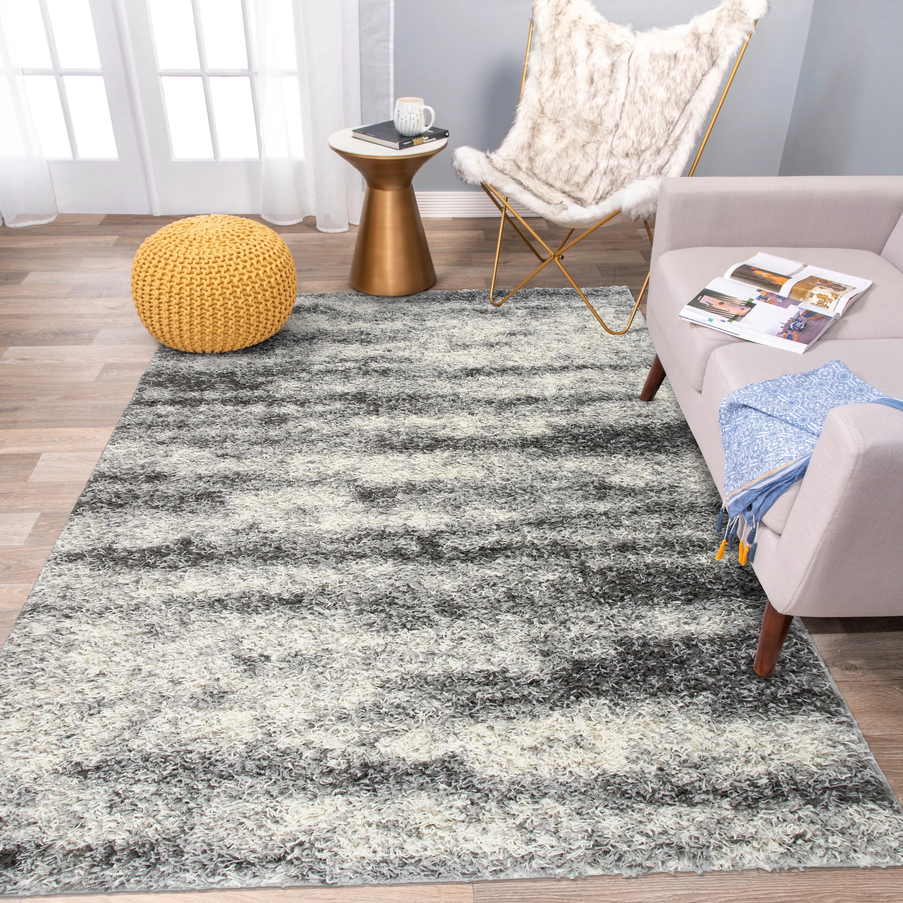 World Rug Gallery Modern Abstract Design Plush Shag Area Rug