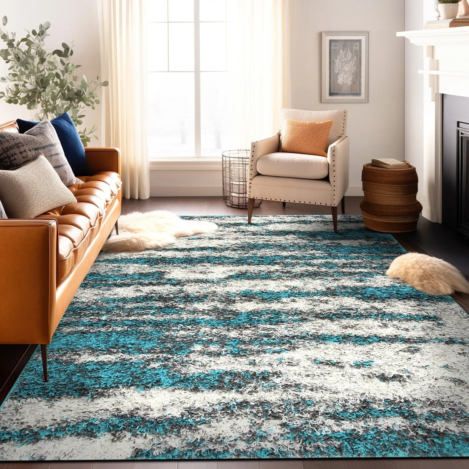 World Rug Gallery Modern Abstract Design Plush Shag Area Rug