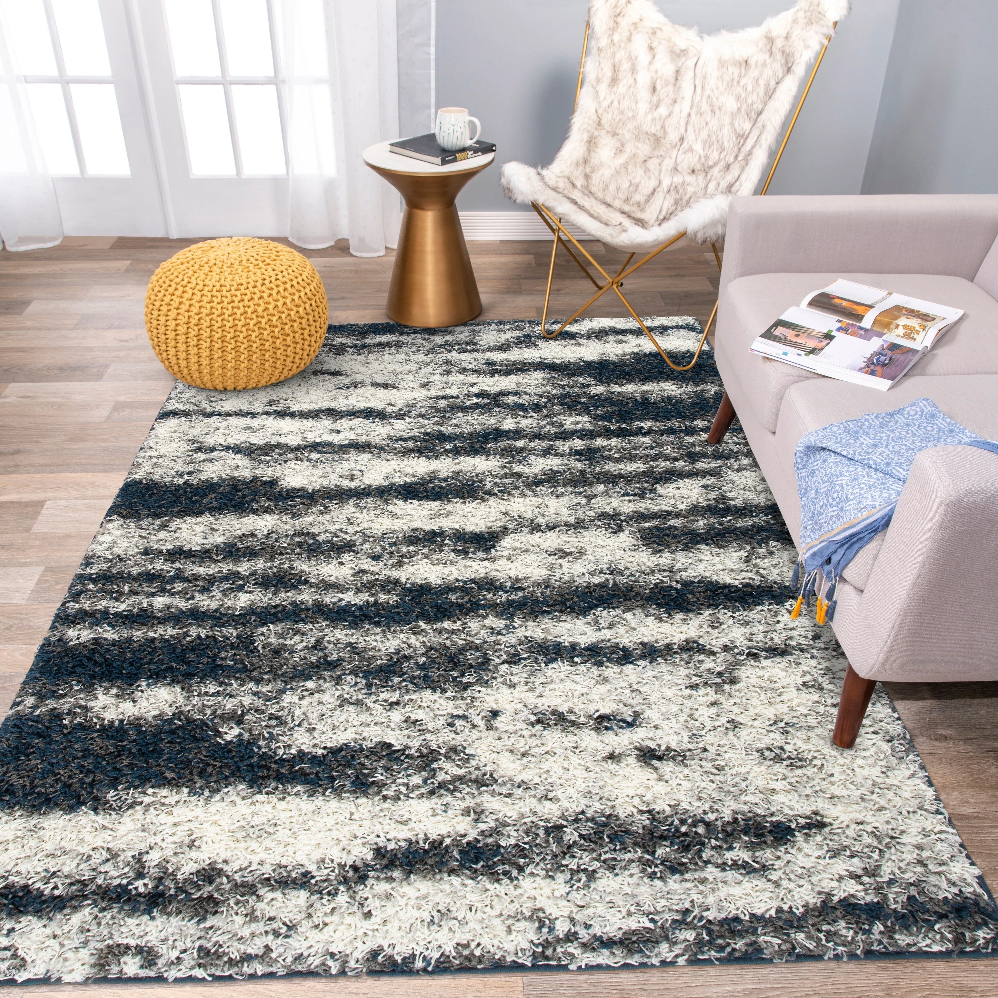 World Rug Gallery Modern Abstract Design Plush Shag Area Rug