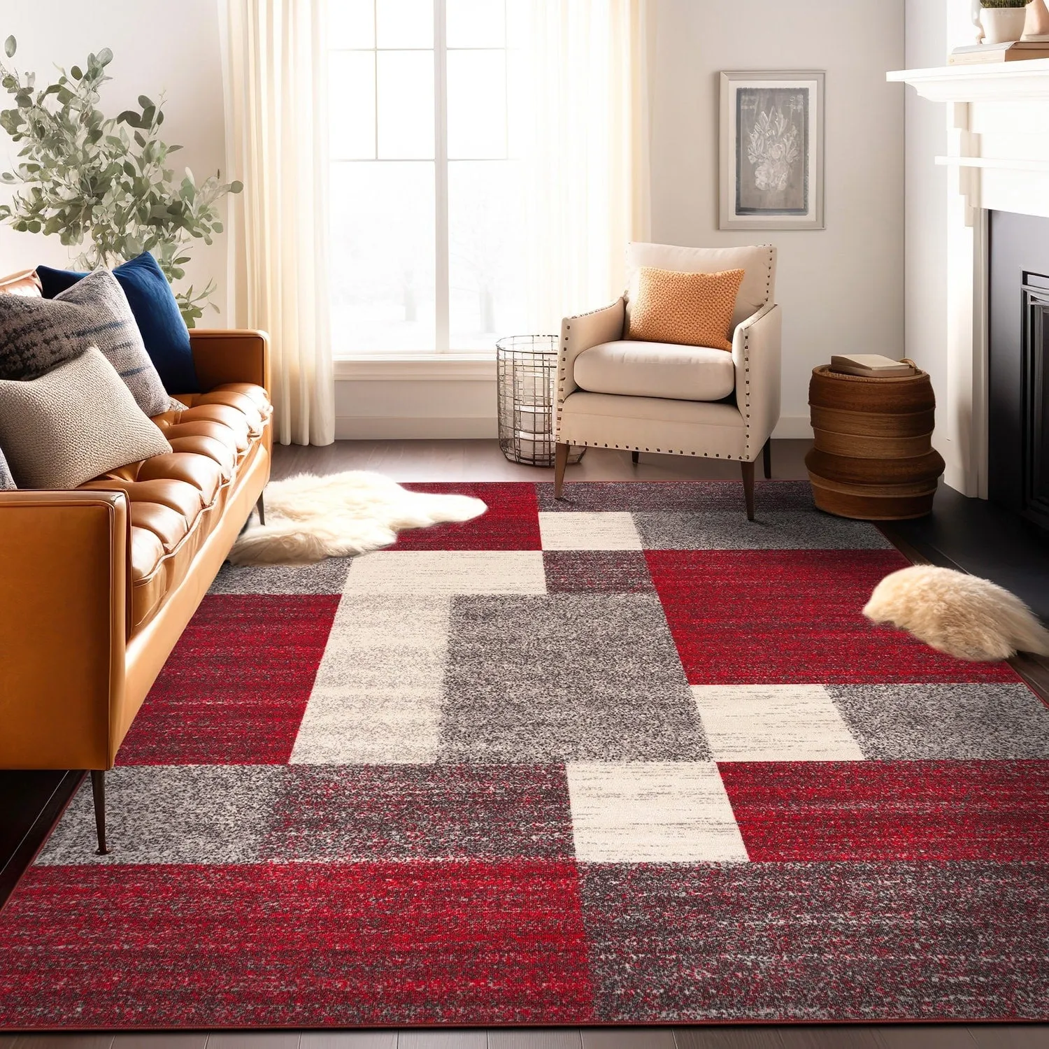 World Rug Gallery Modern Boxes Design Non-slip (Non-skid) Area Rug