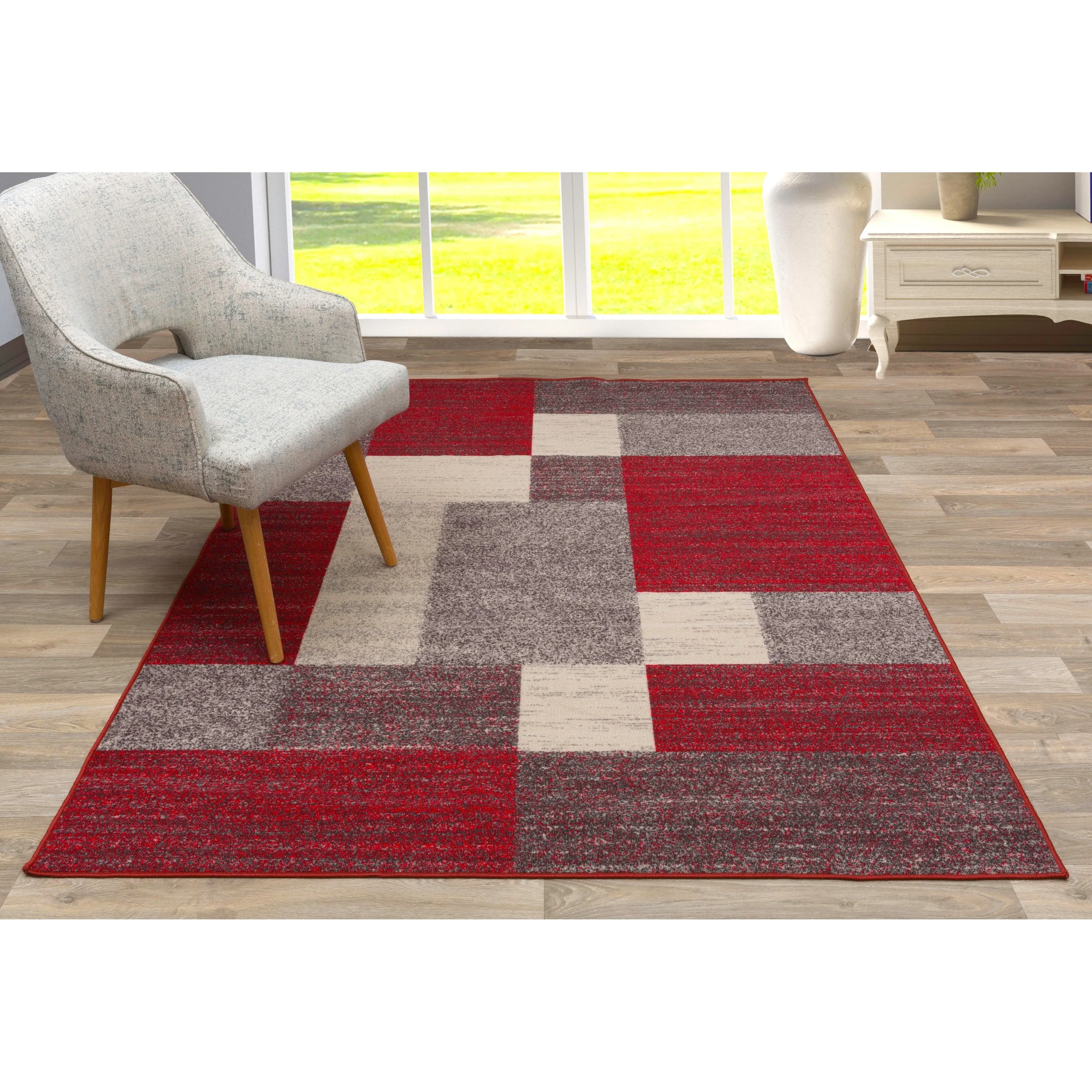 World Rug Gallery Modern Boxes Design Non-slip (Non-skid) Area Rug