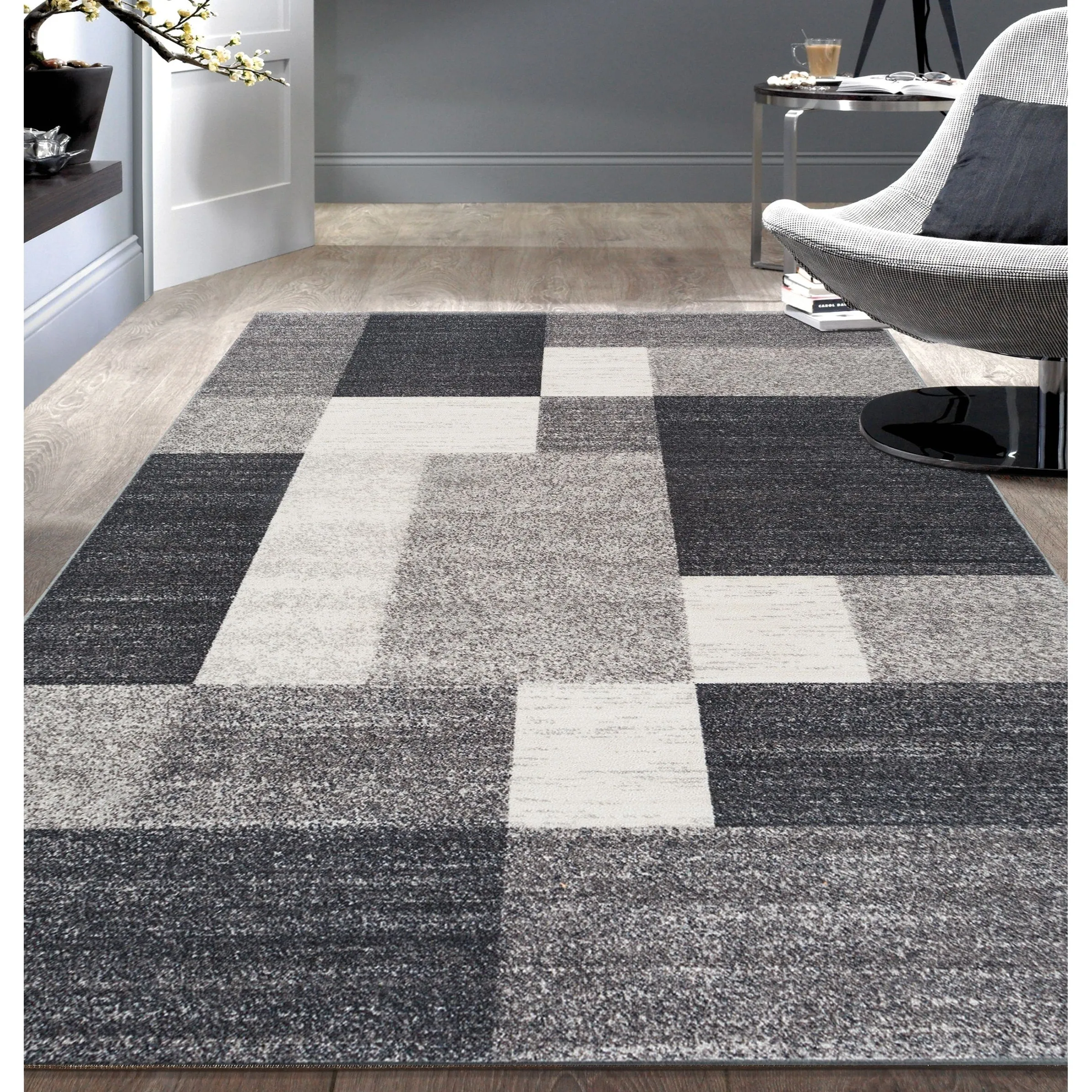 World Rug Gallery Modern Boxes Design Non-slip (Non-skid) Area Rug