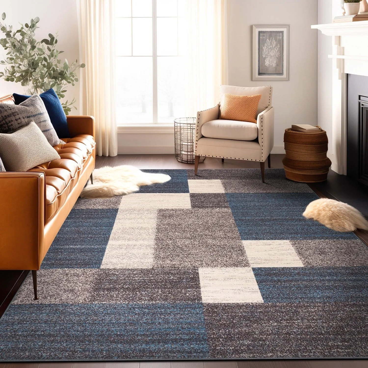 World Rug Gallery Modern Boxes Design Non-slip (Non-skid) Area Rug