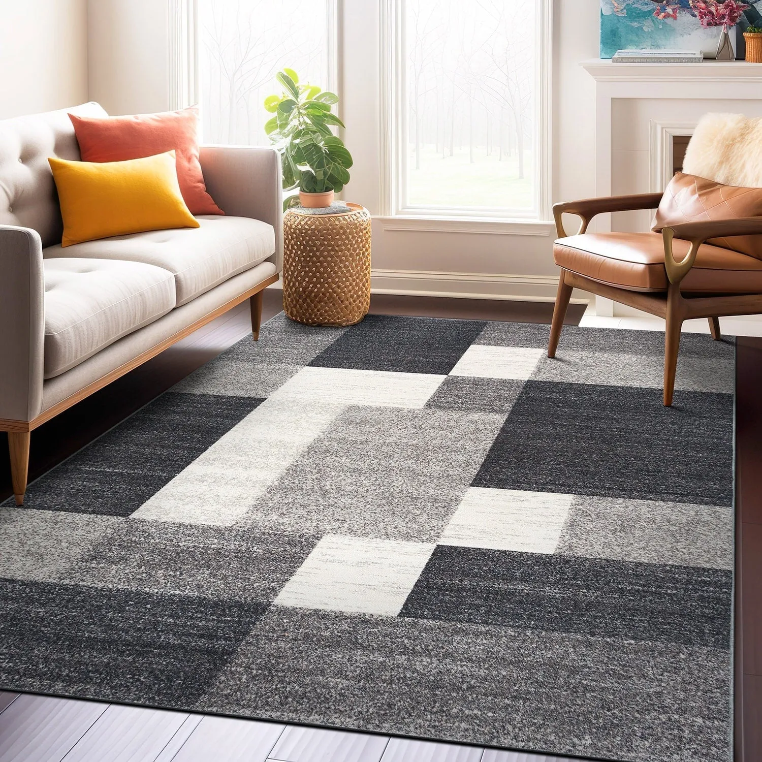 World Rug Gallery Modern Boxes Design Non-slip (Non-skid) Area Rug