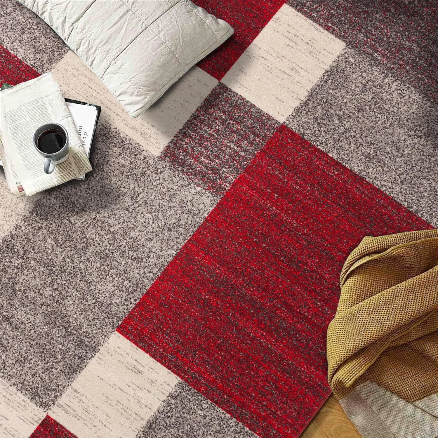 World Rug Gallery Modern Boxes Design Non-slip (Non-skid) Area Rug