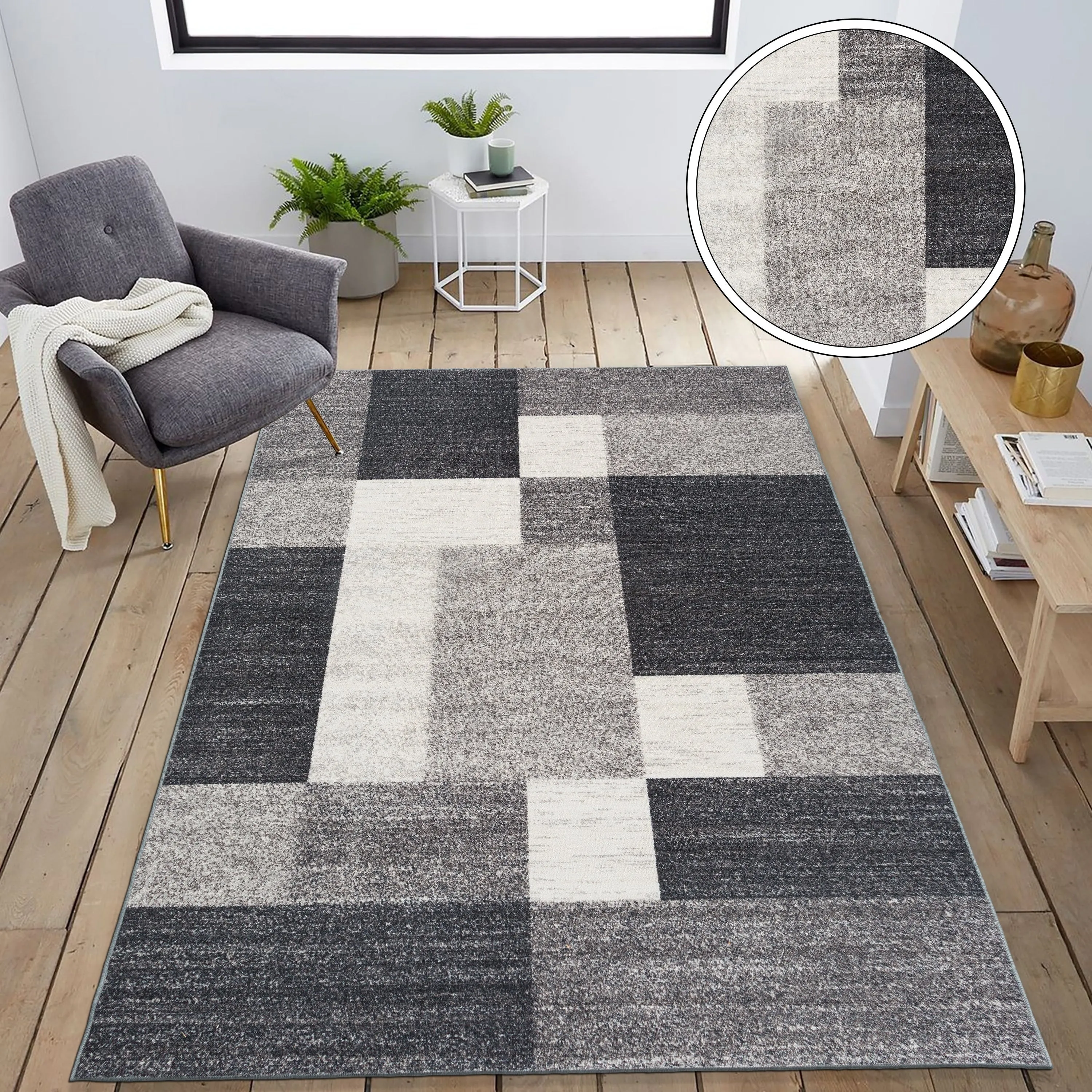 World Rug Gallery Modern Boxes Design Non-slip (Non-skid) Area Rug