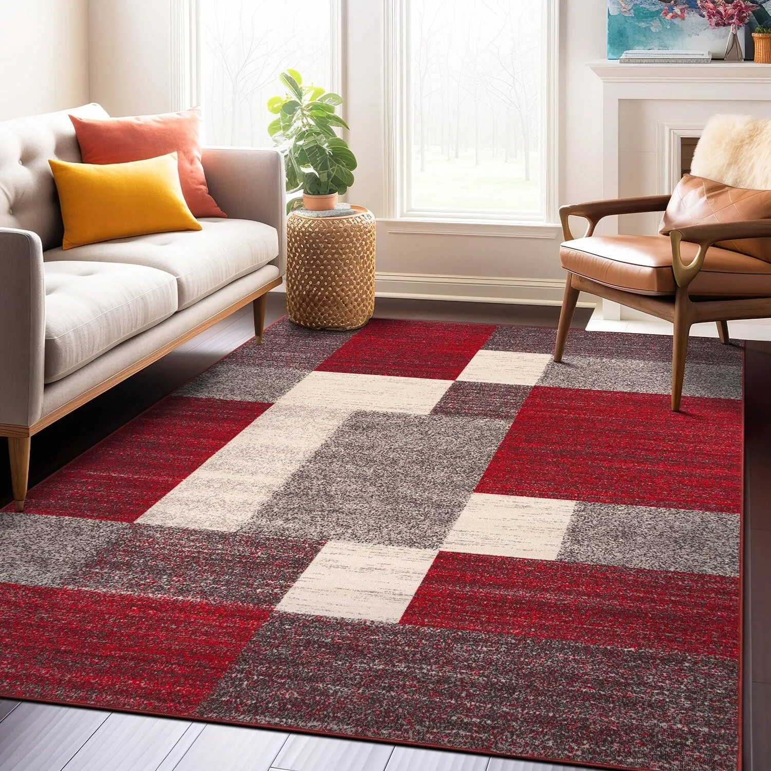 World Rug Gallery Modern Boxes Design Non-slip (Non-skid) Area Rug