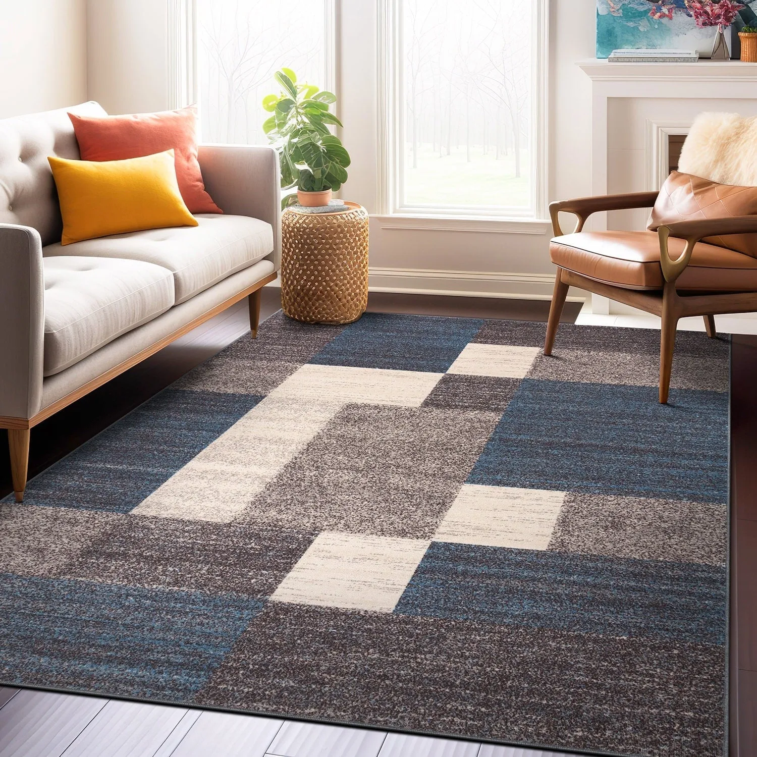 World Rug Gallery Modern Boxes Design Non-slip (Non-skid) Area Rug