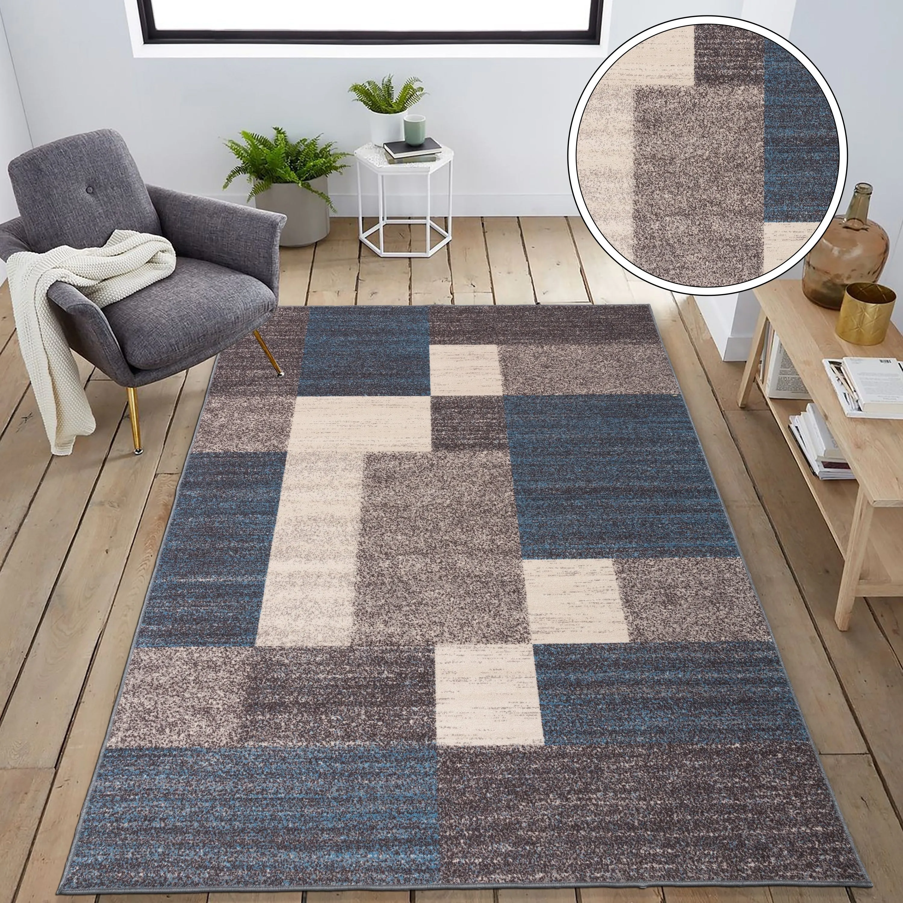 World Rug Gallery Modern Boxes Design Non-slip (Non-skid) Area Rug