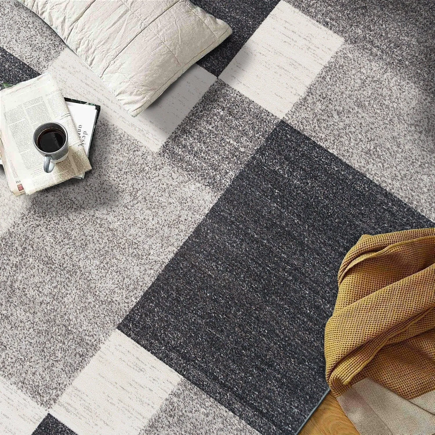 World Rug Gallery Modern Boxes Design Non-slip (Non-skid) Area Rug