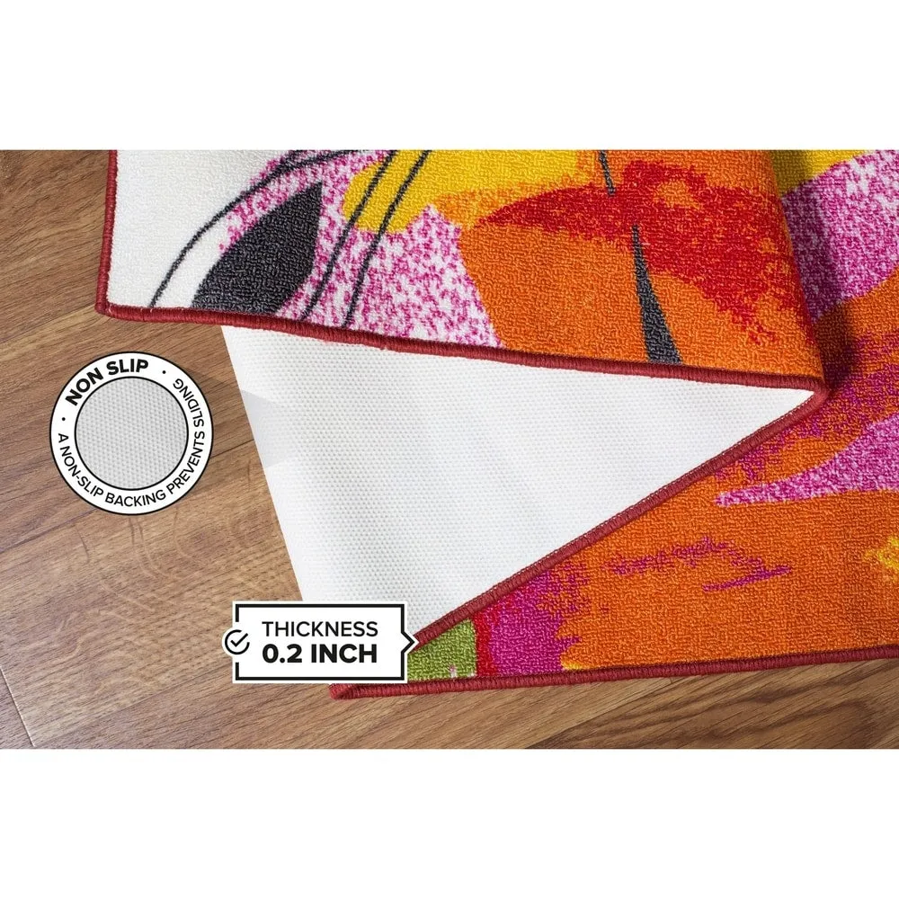 World Rug Gallery Modern Bright Flowers Non-Slip Area Rug Multi