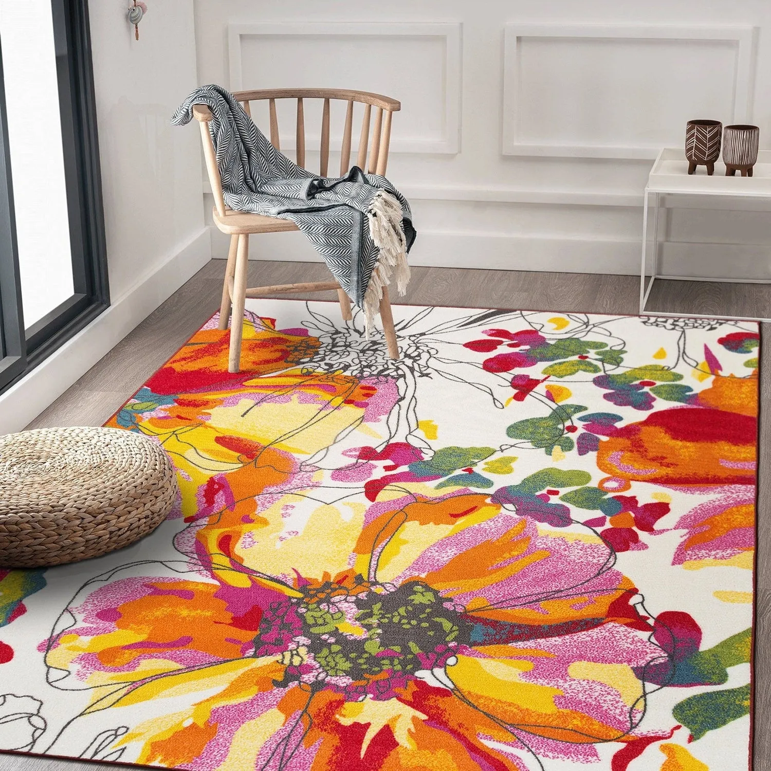 World Rug Gallery Modern Bright Flowers Non-Slip Area Rug Multi
