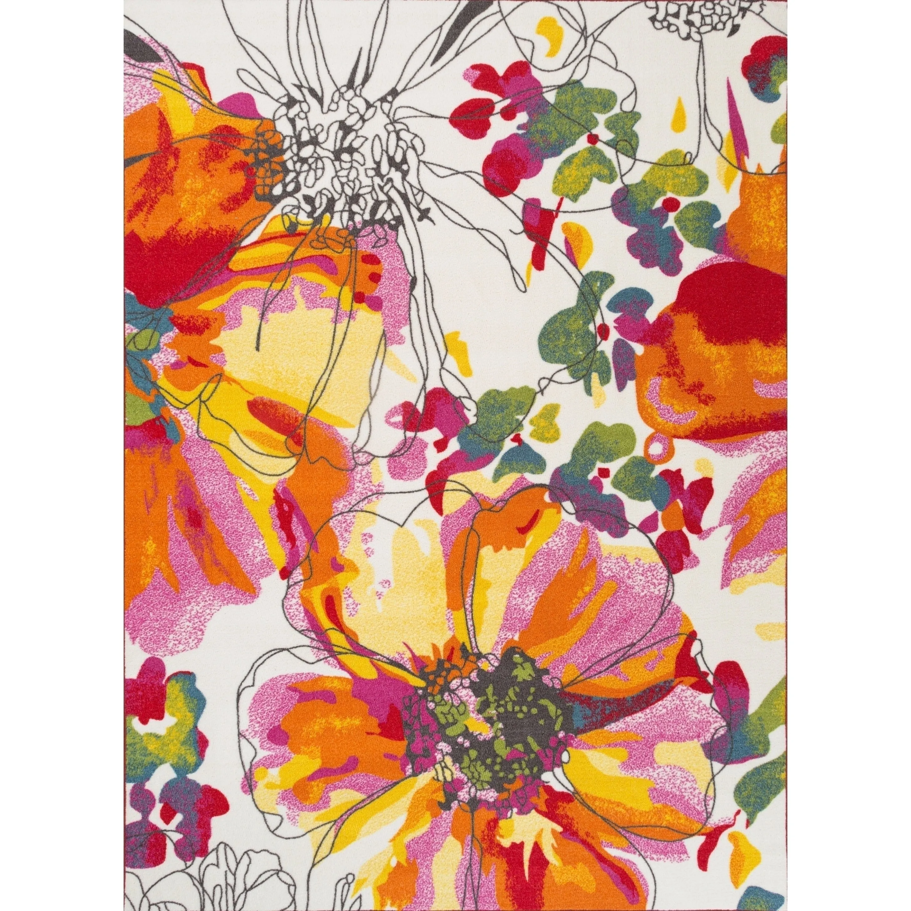 World Rug Gallery Modern Bright Flowers Non-Slip Area Rug Multi