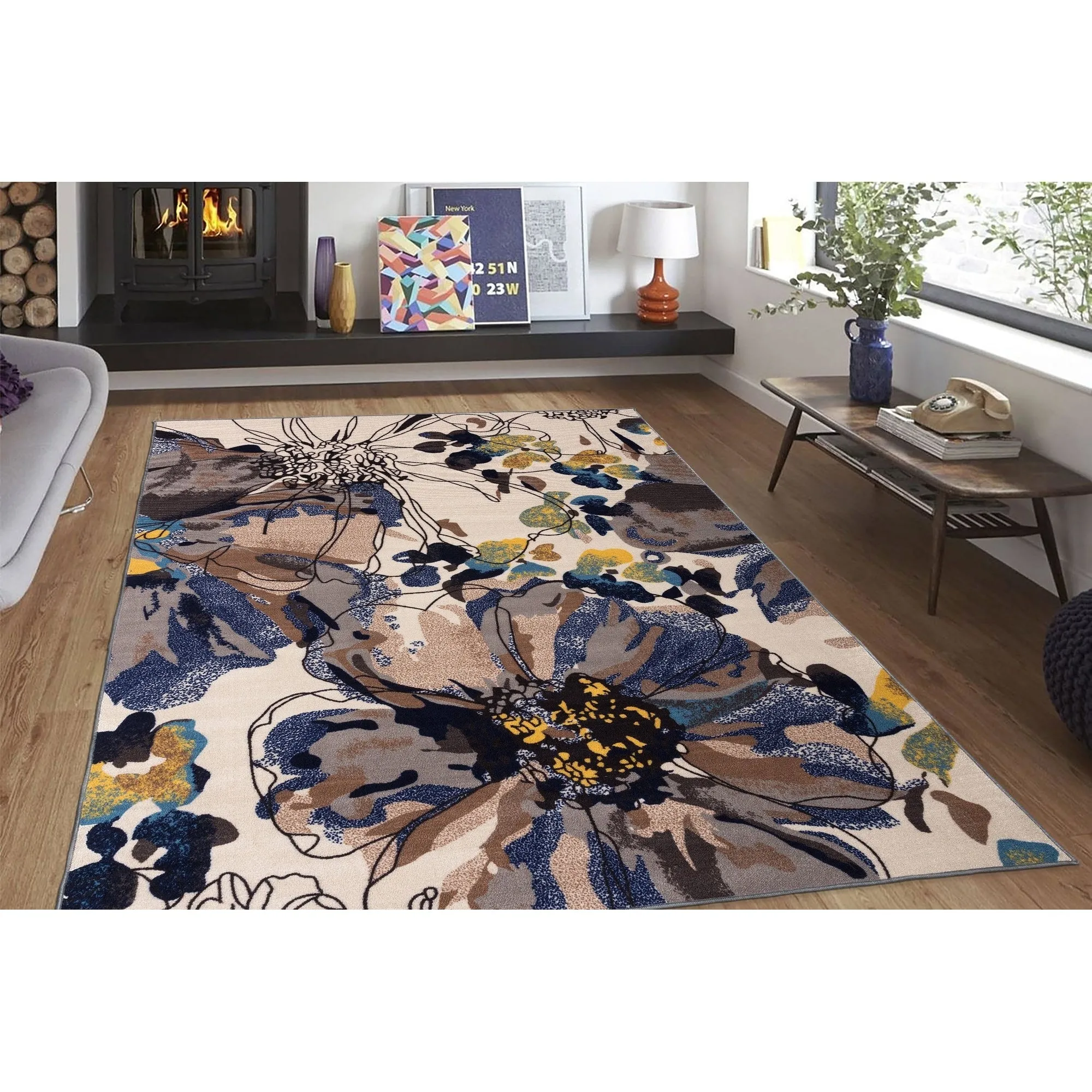 World Rug Gallery Modern Bright Flowers Non-Slip Area Rug Multi