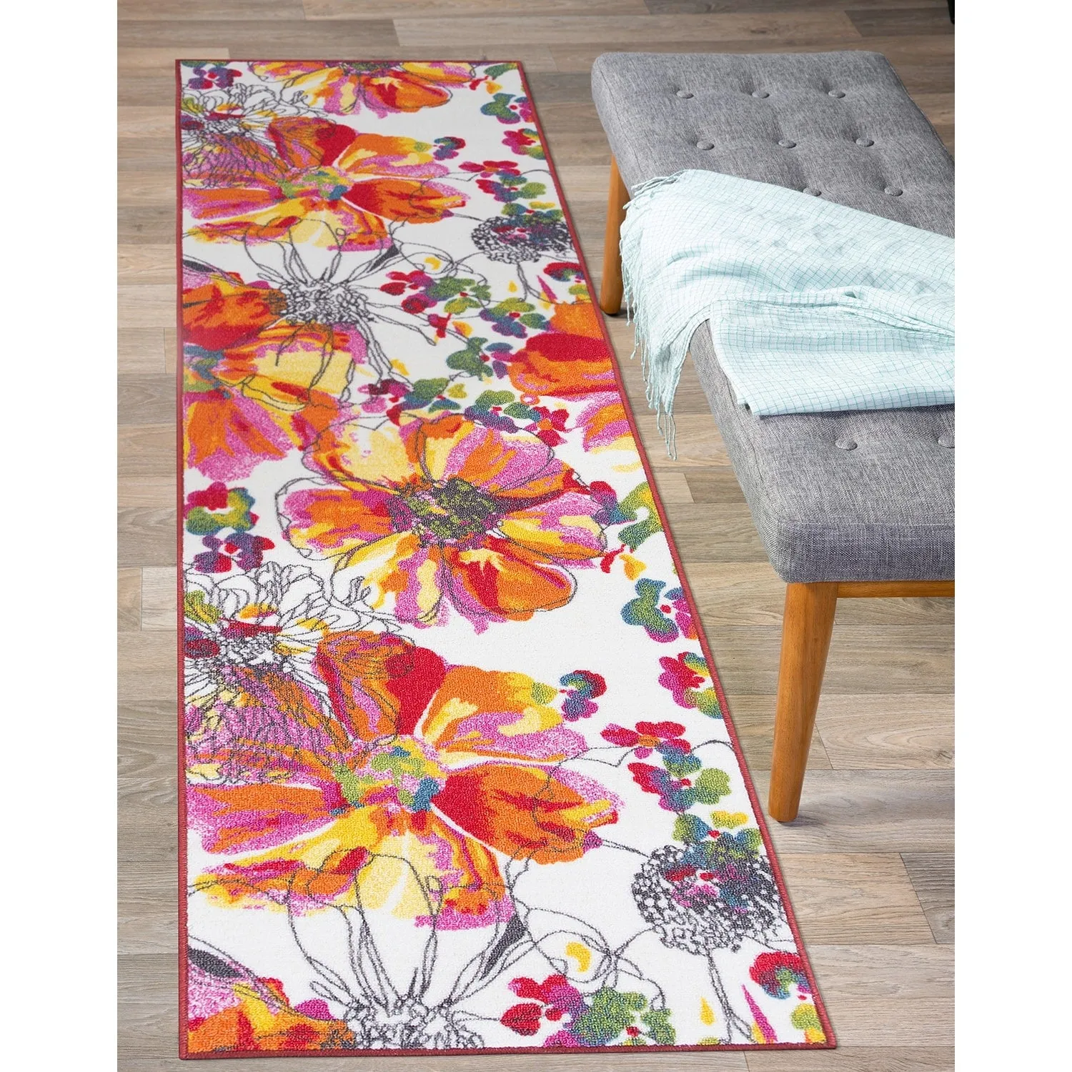 World Rug Gallery Modern Bright Flowers Non-Slip Area Rug Multi