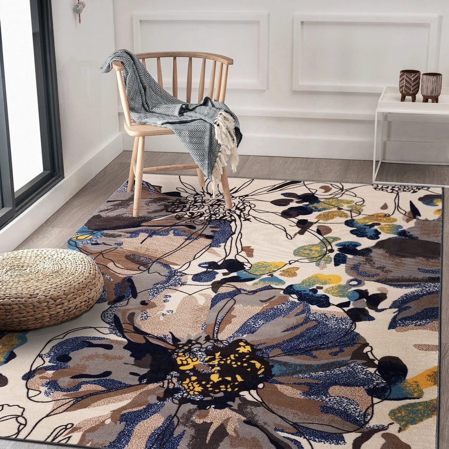 World Rug Gallery Modern Bright Flowers Non-Slip Area Rug Multi