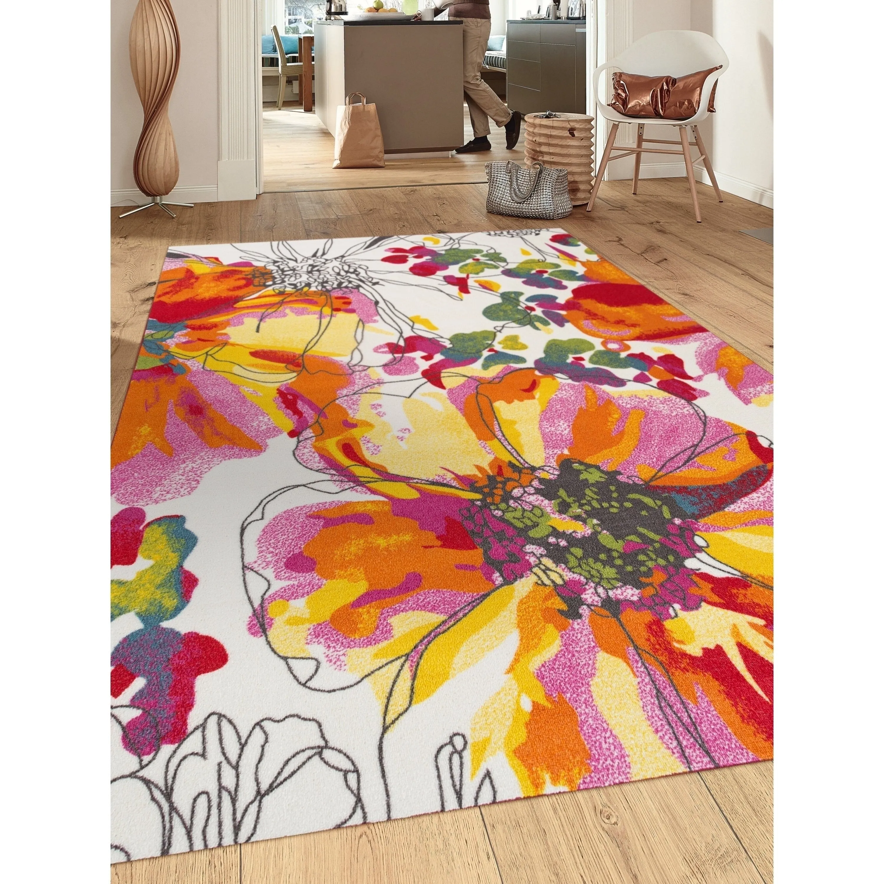 World Rug Gallery Modern Bright Flowers Non-Slip Area Rug Multi
