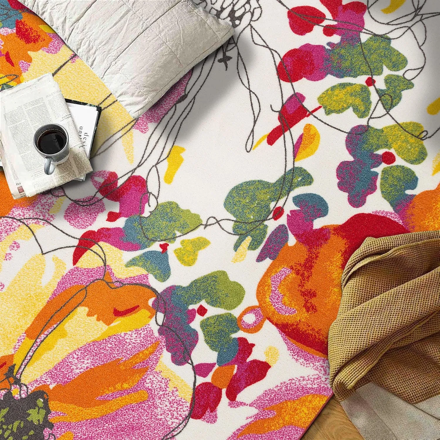 World Rug Gallery Modern Bright Flowers Non-Slip Area Rug Multi