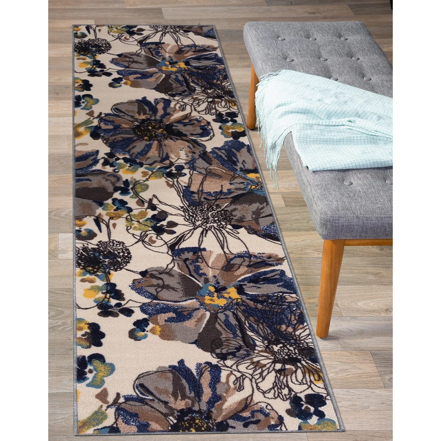 World Rug Gallery Modern Bright Flowers Non-Slip Area Rug Multi