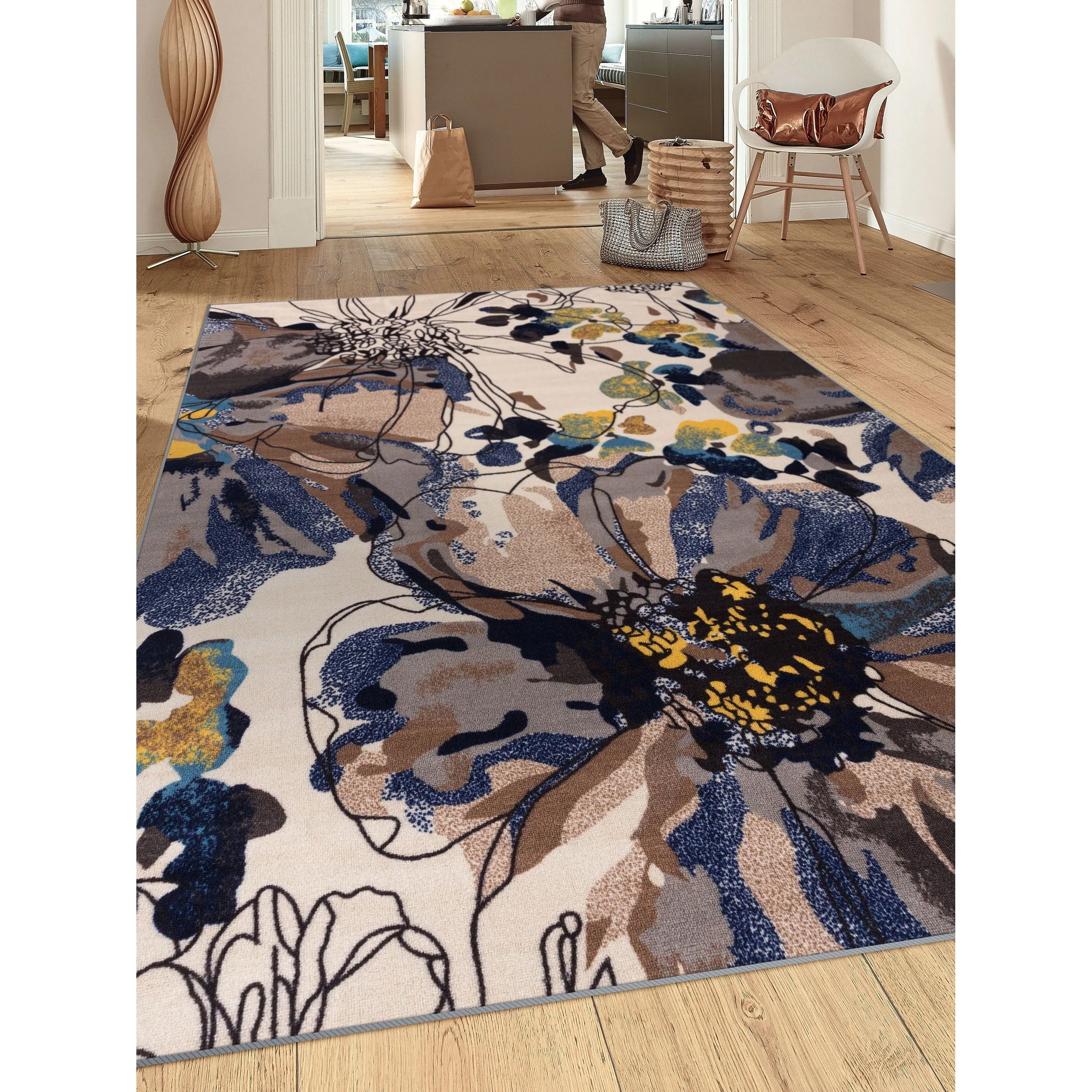 World Rug Gallery Modern Bright Flowers Non-Slip Area Rug Multi