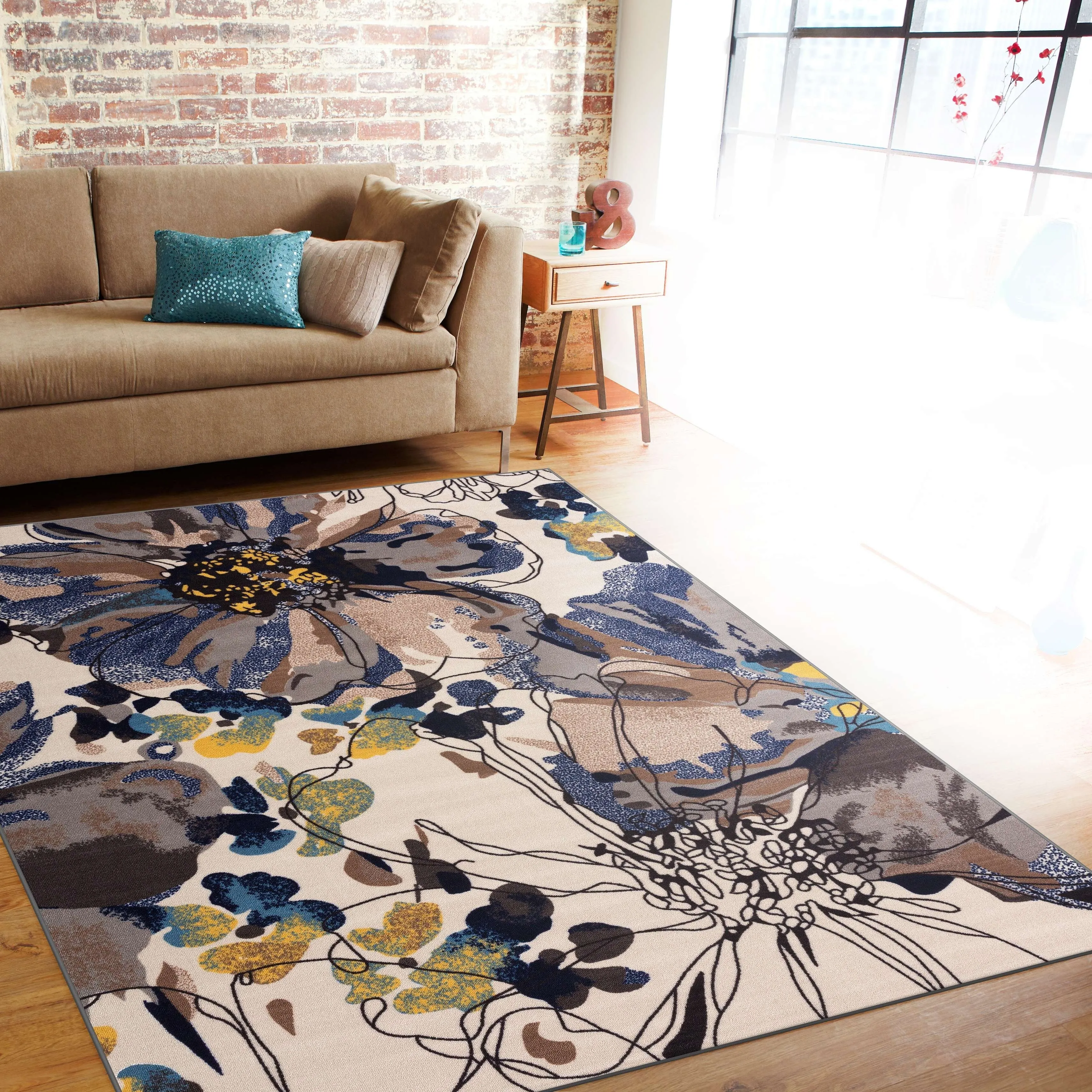 World Rug Gallery Modern Bright Flowers Non-Slip Area Rug Multi