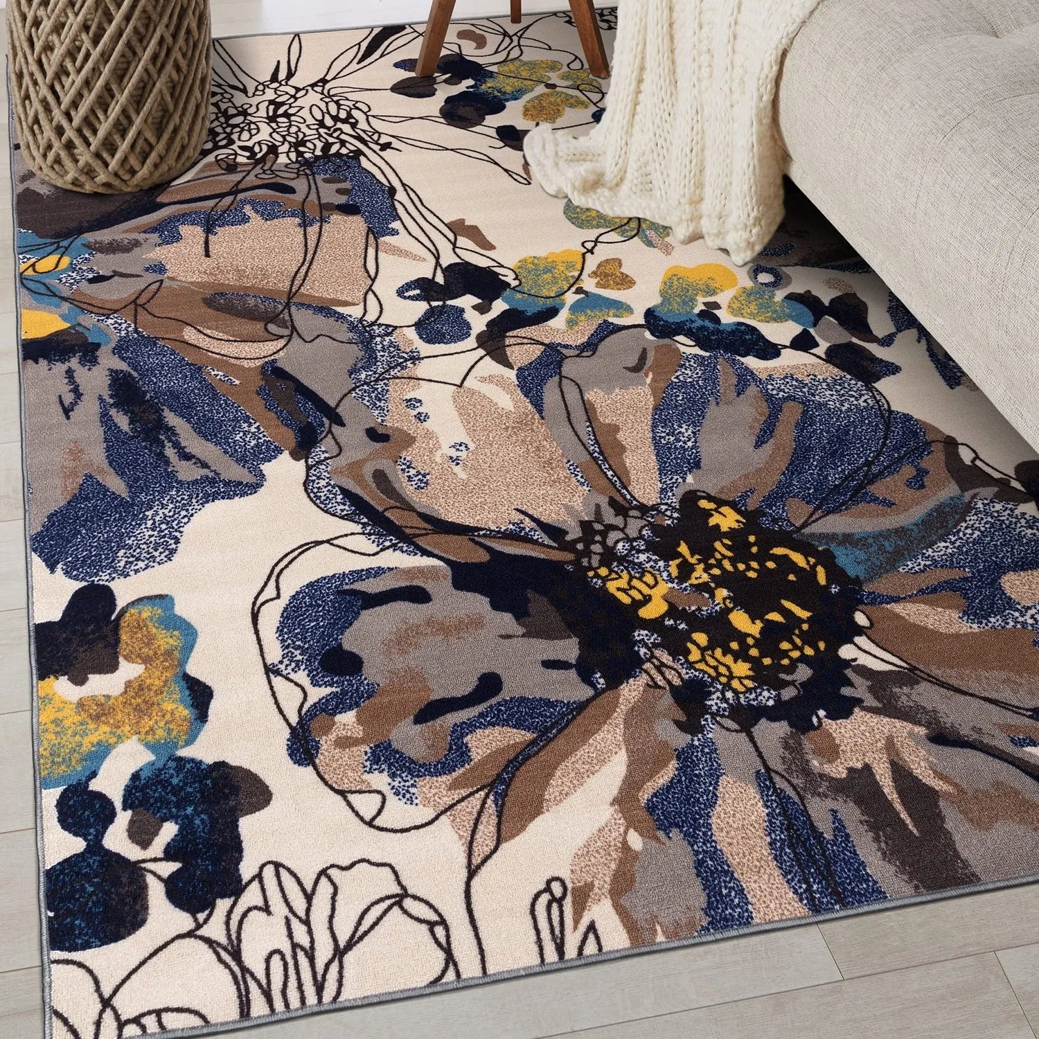 World Rug Gallery Modern Bright Flowers Non-Slip Area Rug Multi