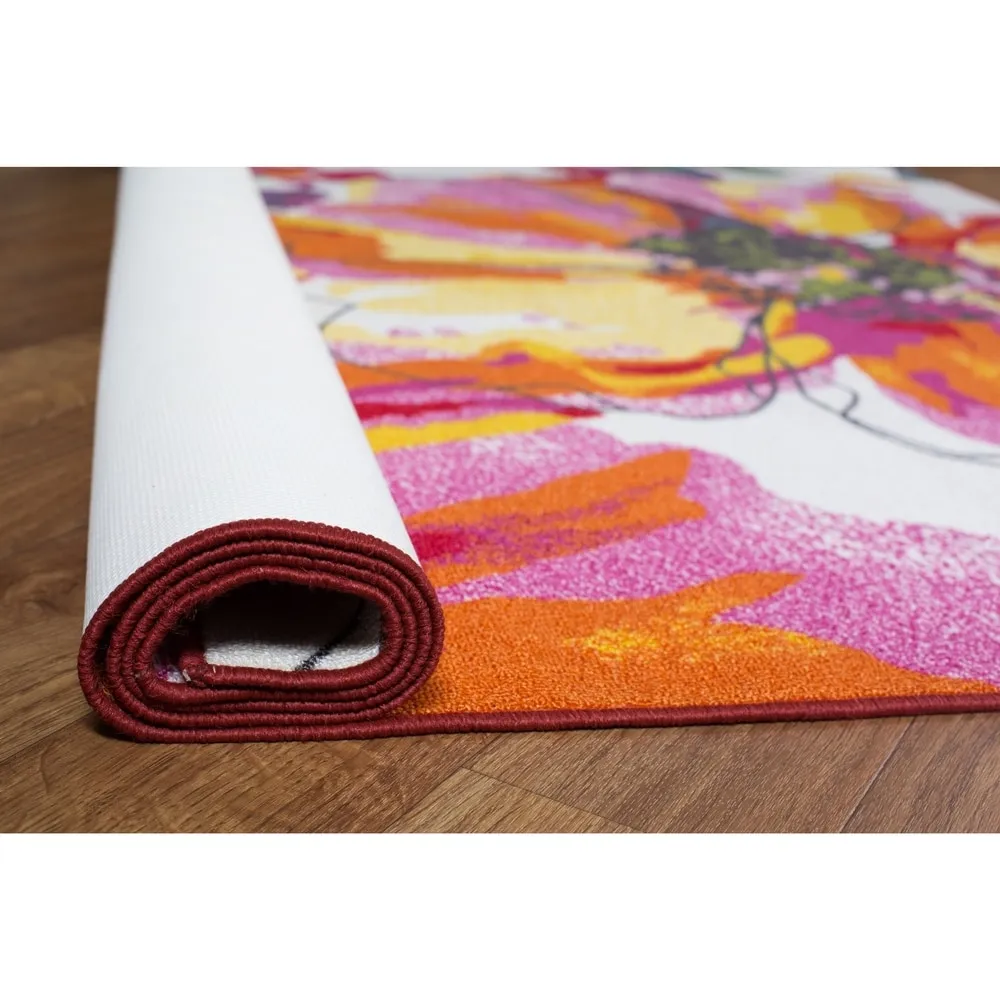 World Rug Gallery Modern Bright Flowers Non-Slip Area Rug Multi