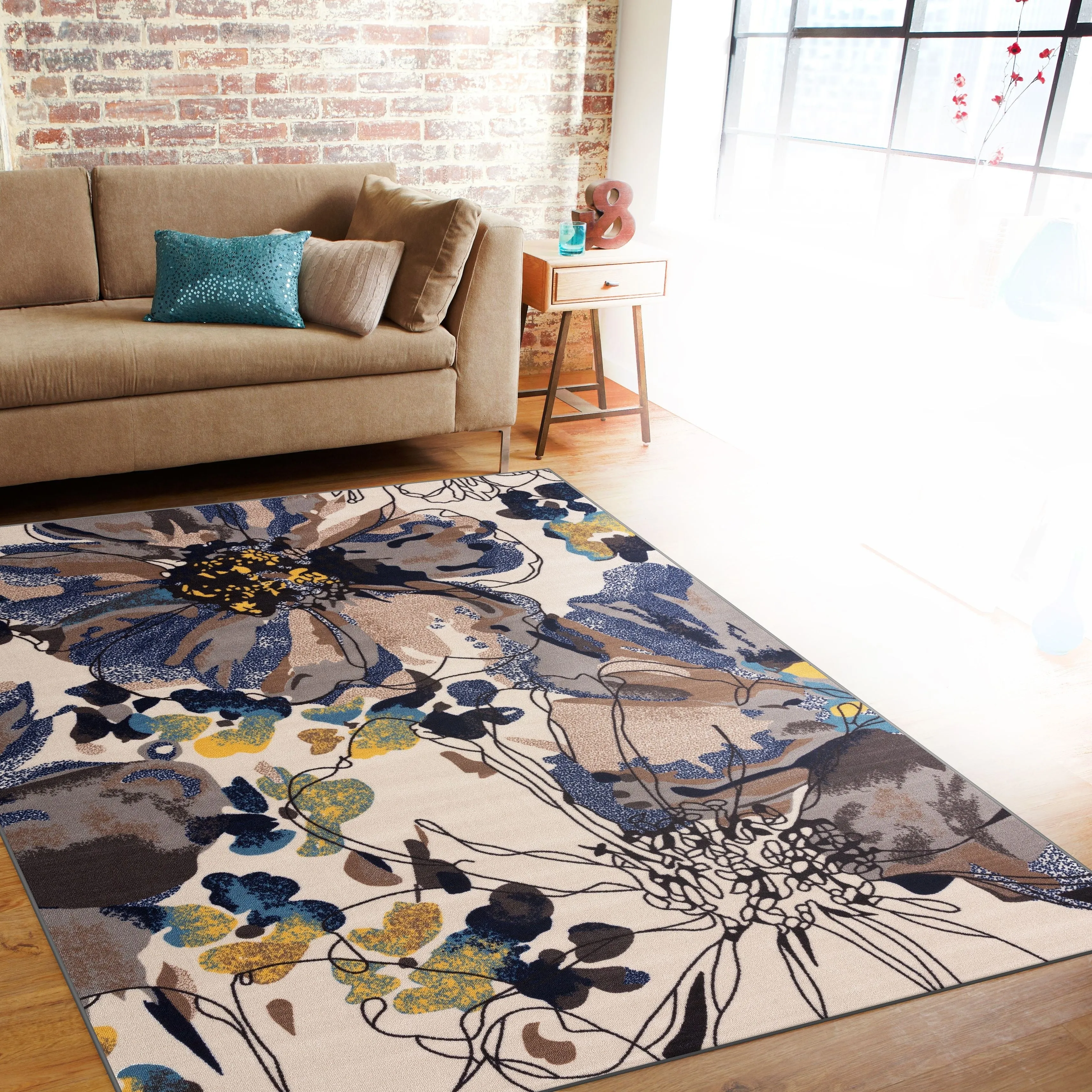 World Rug Gallery Modern Bright Flowers Non-Slip Area Rug Multi