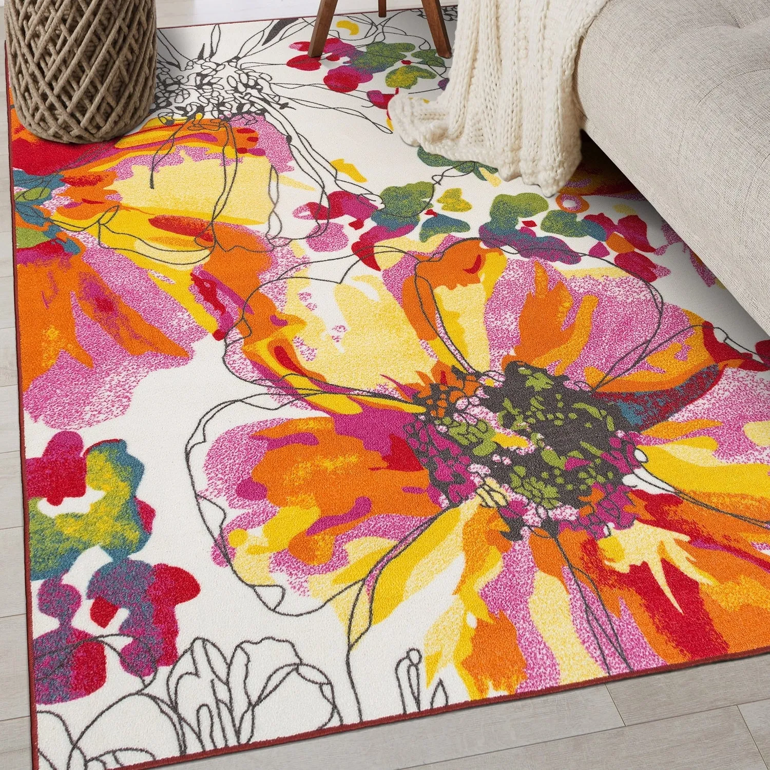 World Rug Gallery Modern Bright Flowers Non-Slip Area Rug Multi