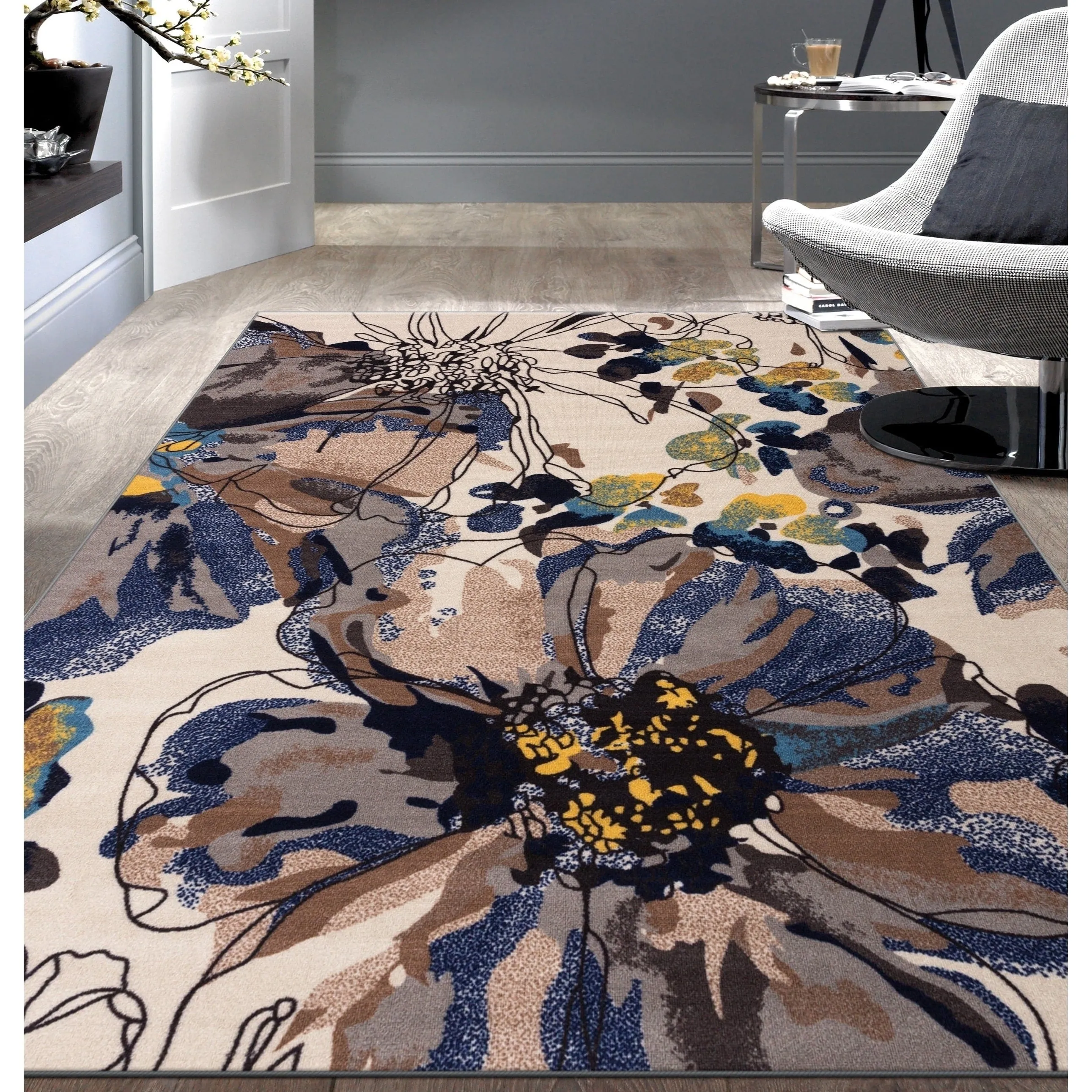 World Rug Gallery Modern Bright Flowers Non-Slip Area Rug Multi
