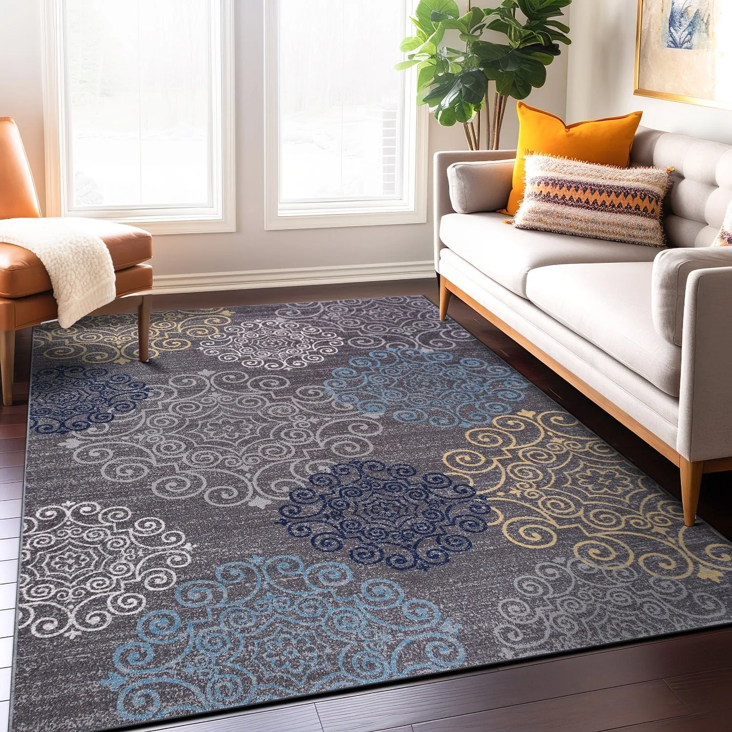 World Rug Gallery Modern Floral Swirl Design Non-Slip Area Rug
