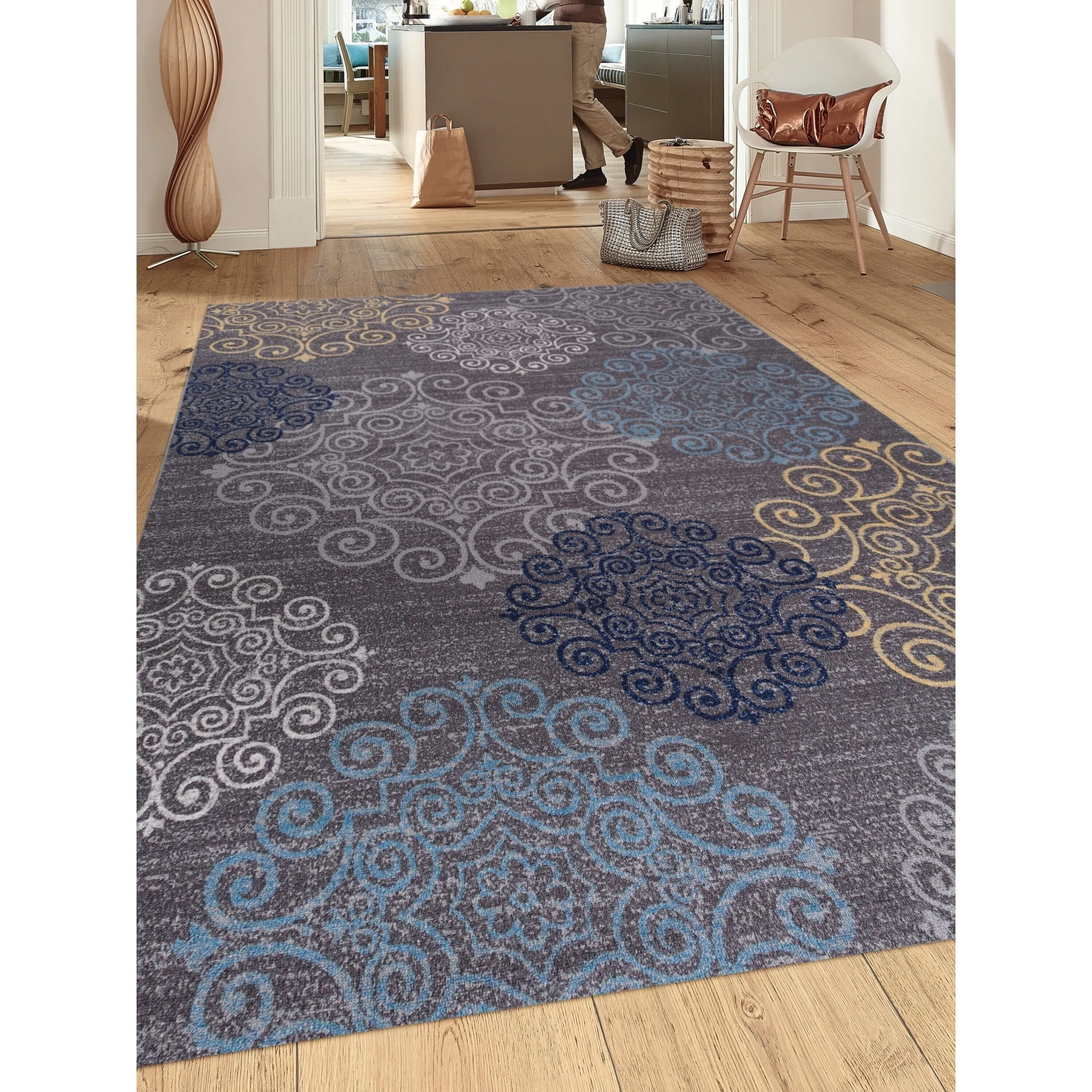 World Rug Gallery Modern Floral Swirl Design Non-Slip Area Rug