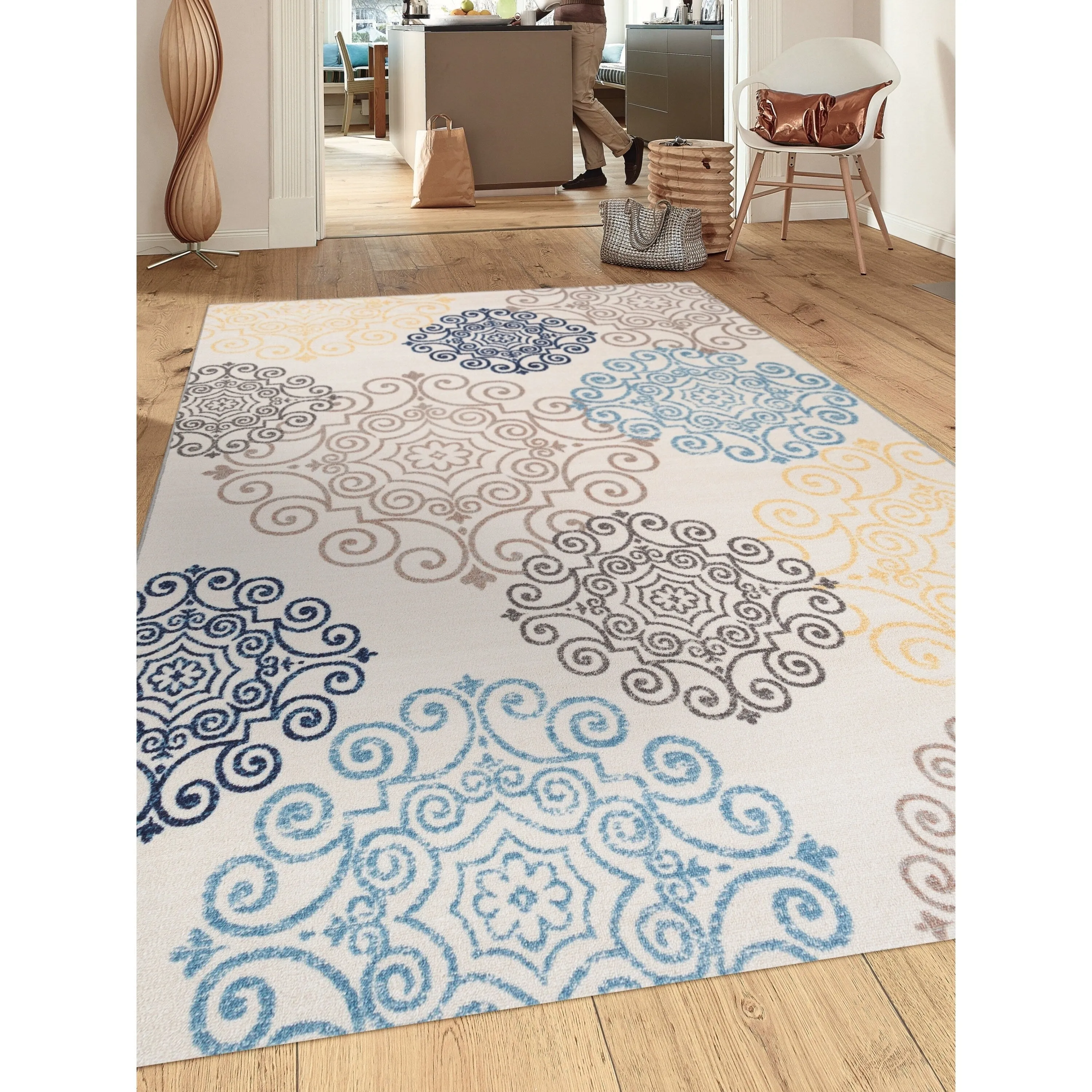 World Rug Gallery Modern Floral Swirl Design Non-Slip Area Rug