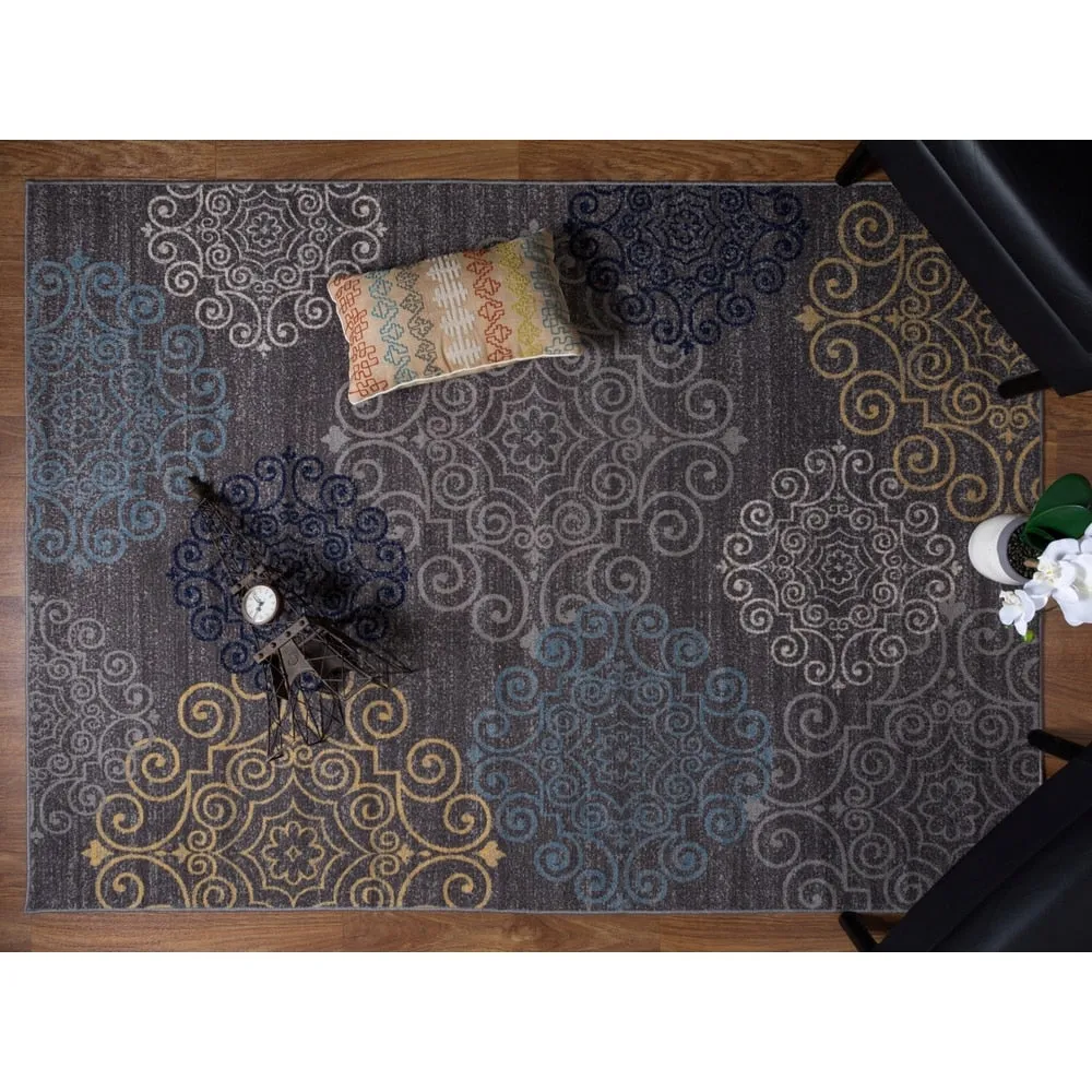 World Rug Gallery Modern Floral Swirl Design Non-Slip Area Rug