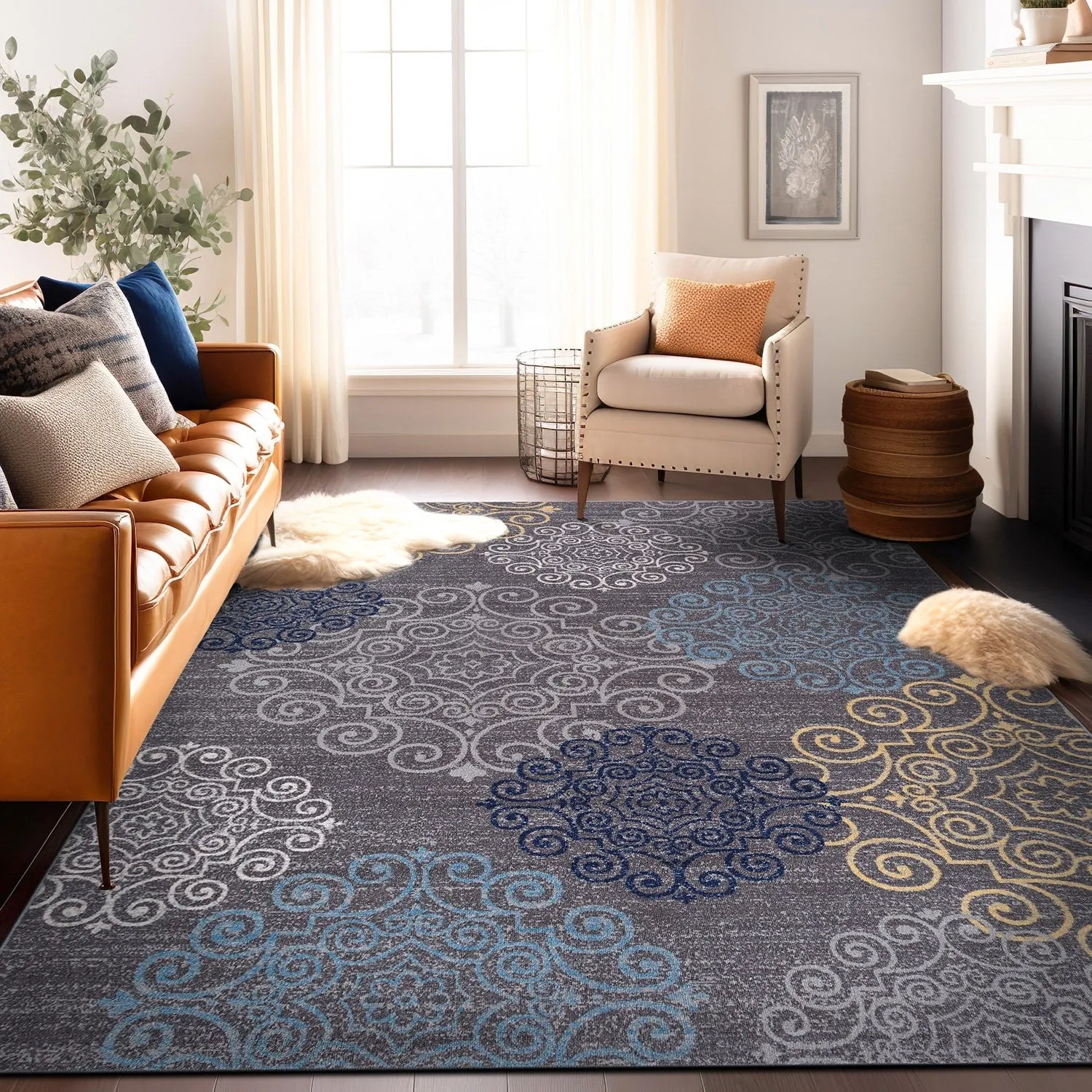 World Rug Gallery Modern Floral Swirl Design Non-Slip Area Rug