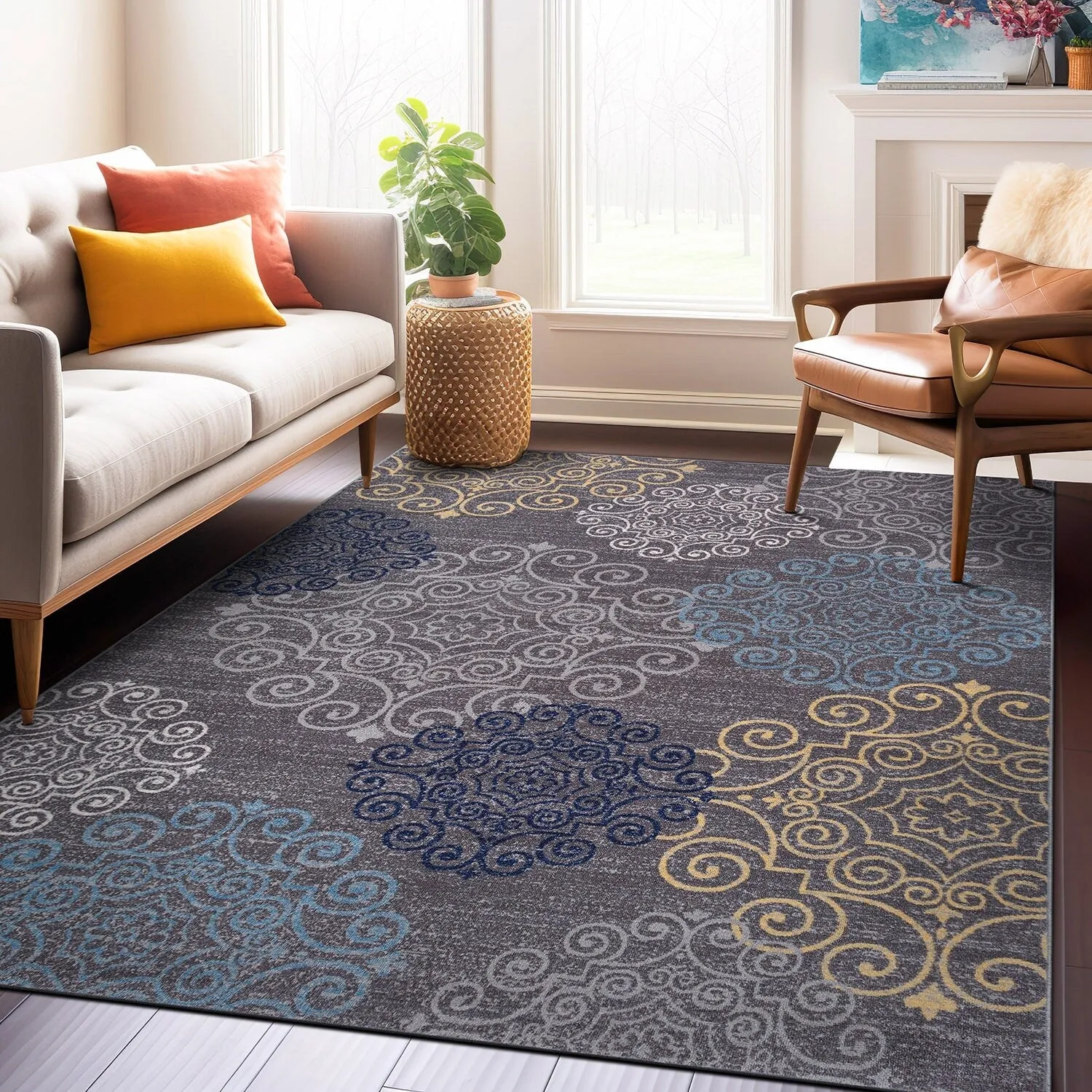 World Rug Gallery Modern Floral Swirl Design Non-Slip Area Rug