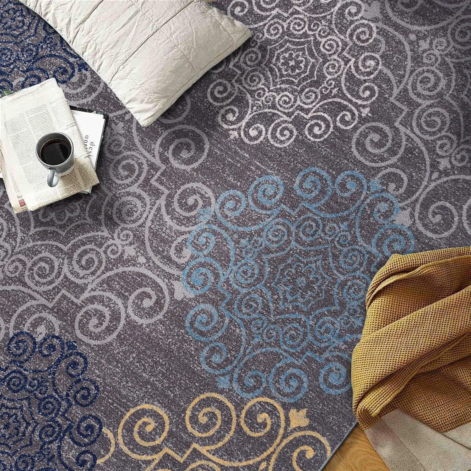 World Rug Gallery Modern Floral Swirl Design Non-Slip Area Rug