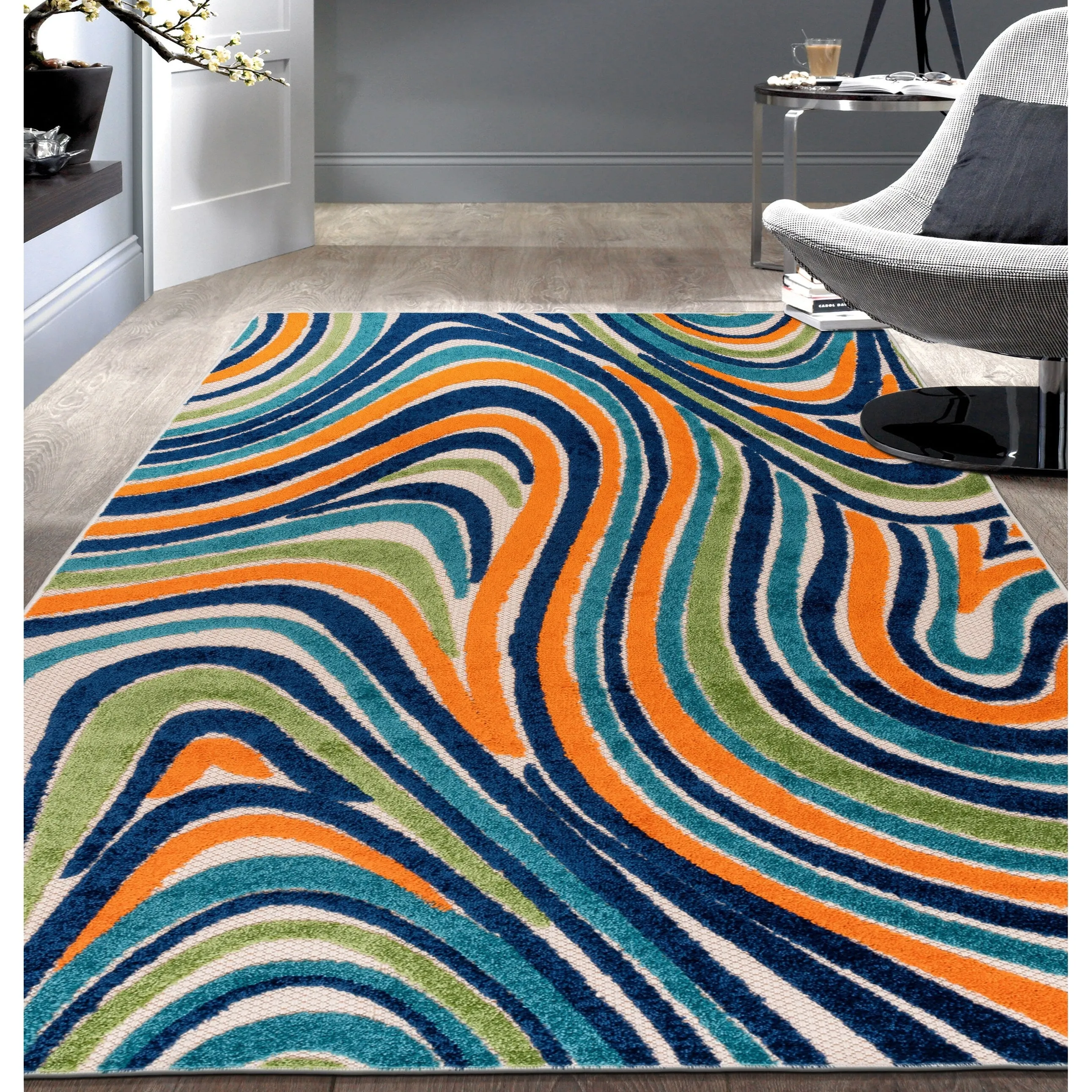 World Rug Gallery Modern Waves Indoor/Outdoor Area Rug