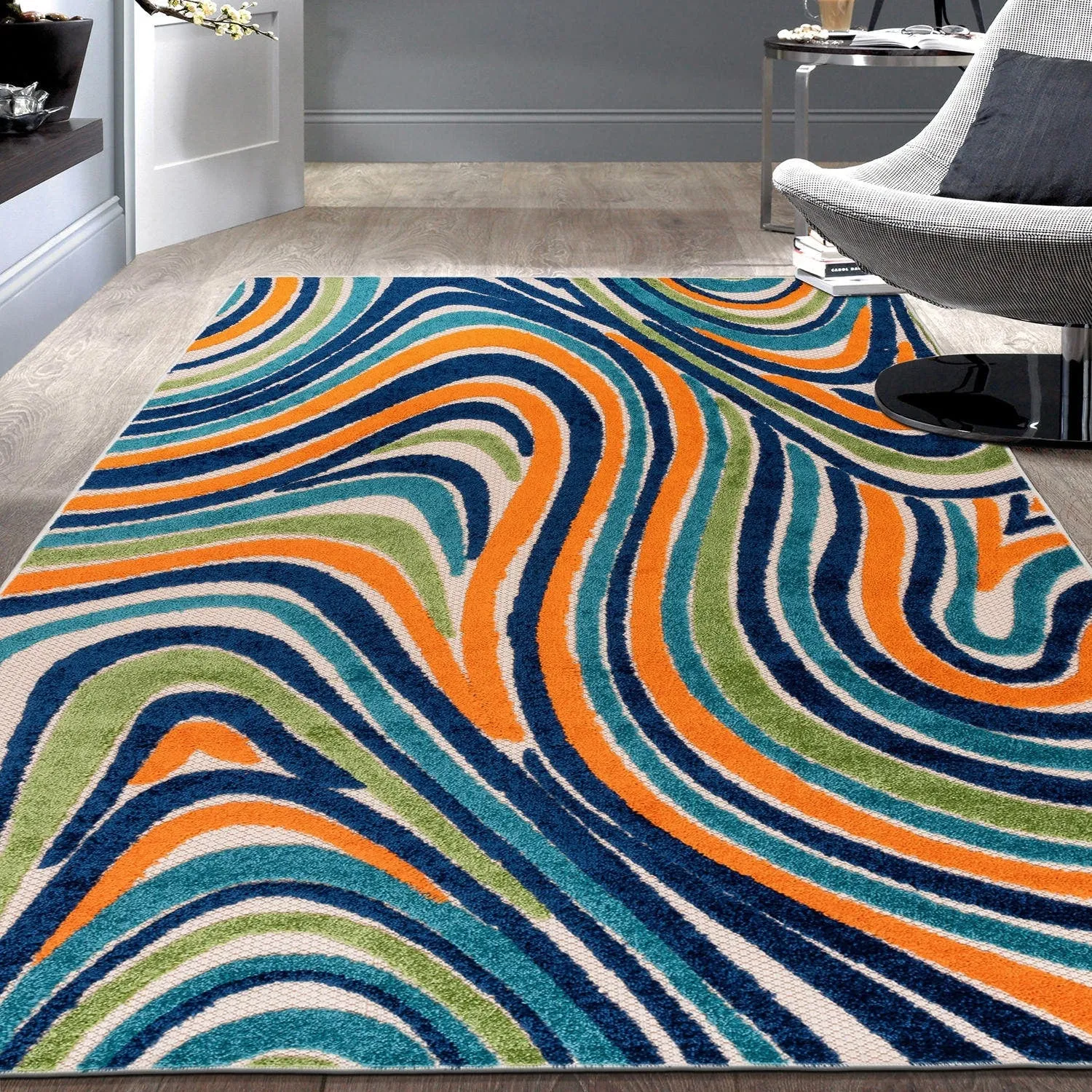 World Rug Gallery Modern Waves Indoor/Outdoor Area Rug