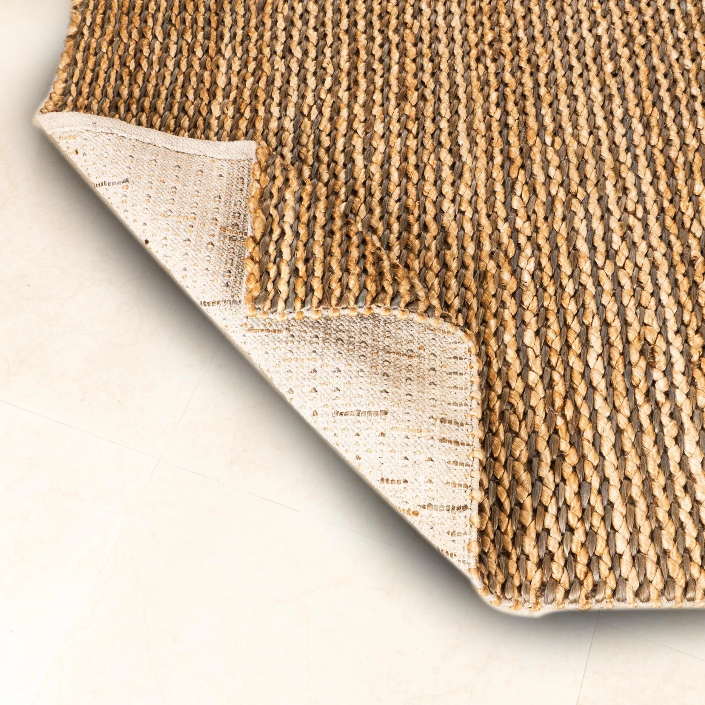Zoha Jute Hand Woven Area Rug Solid Farmhouse For Bedroom & Kitchen