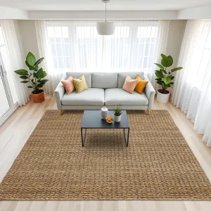 Zoha Jute Hand Woven Area Rug Solid Farmhouse For Bedroom & Kitchen
